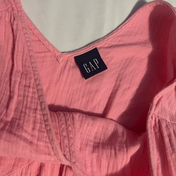 Gap Crinkle Puff sleeve Barbie Pink tiered mini dress babydoll May Pink XL - Picture 3 of 4